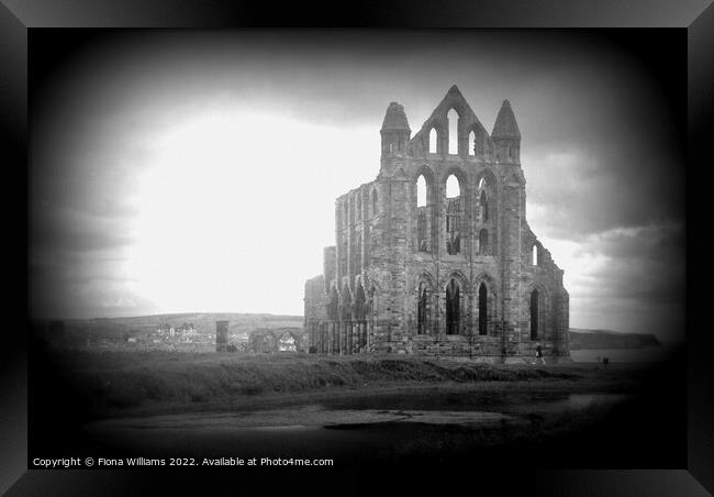 Whitby Abbey in Black and White Framed Print by Fiona Williams