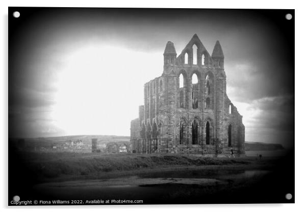 Whitby Abbey in Black and White Acrylic by Fiona Williams