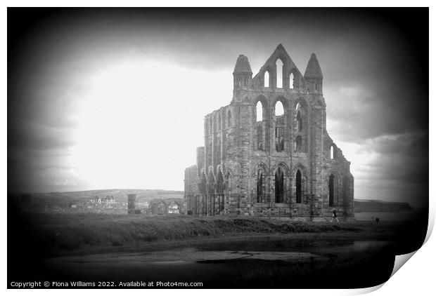 Whitby Abbey in Black and White Print by Fiona Williams