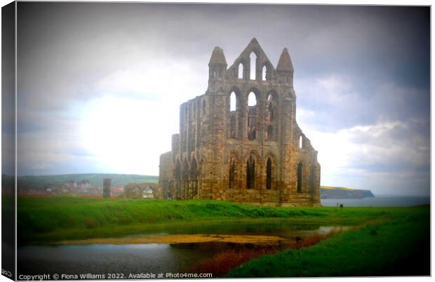 Whitby Abbey and pond Canvas Print by Fiona Williams
