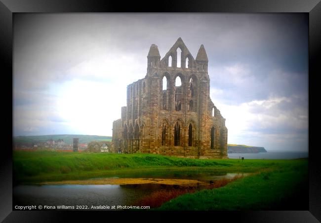 Whitby Abbey and pond Framed Print by Fiona Williams