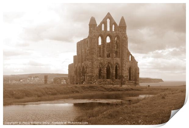 Whitby Abbey in Sepia Print by Fiona Williams