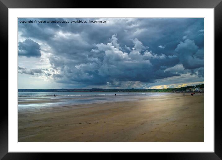 Filey Beach Moody Sky Framed Mounted Print by Alison Chambers