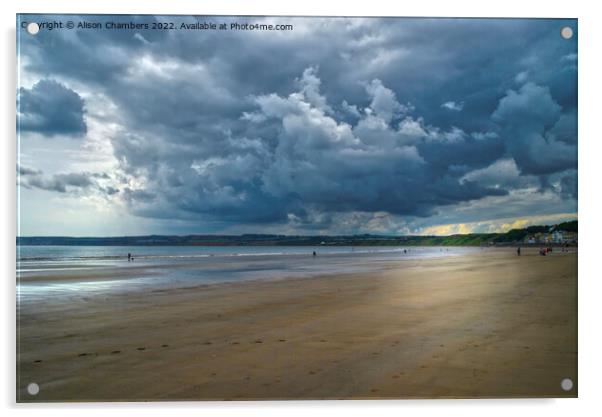 Filey Beach Moody Sky Acrylic by Alison Chambers