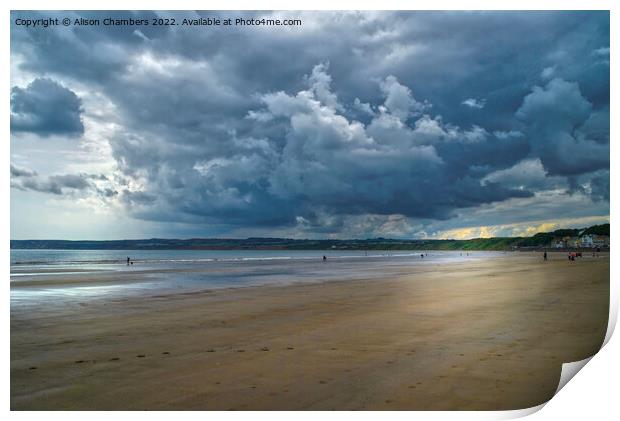 Filey Beach Moody Sky Print by Alison Chambers