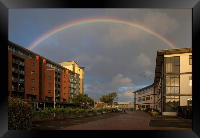 A rainbow over Swansea Framed Print by Leighton Collins
