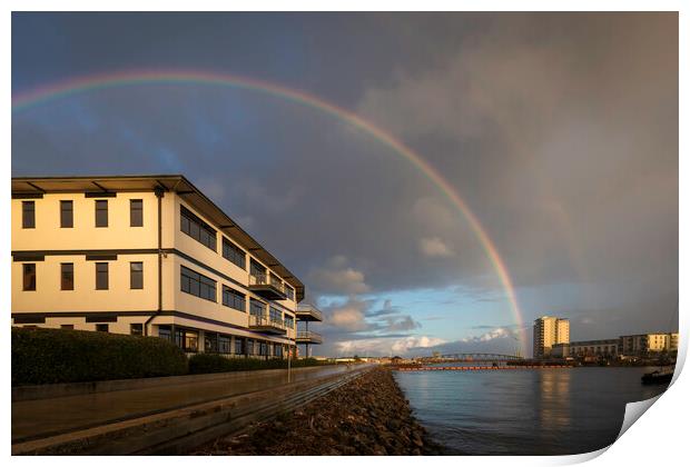 A rainbow over Swansea Marina Print by Leighton Collins