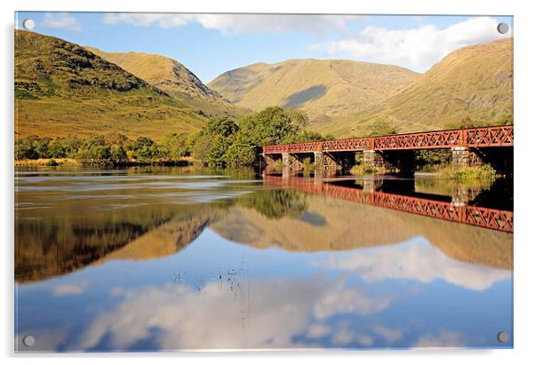 Loch Awe Railway bridge Reflection Acrylic by Grant Glendinning