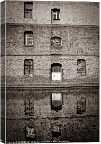Canal Building Reflection Sepia Canvas Print by Craig Yates