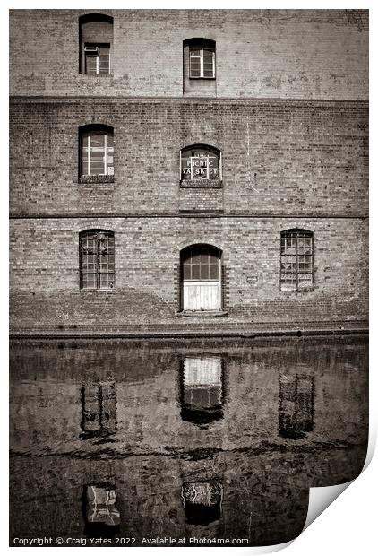 Canal Building Reflection Sepia Print by Craig Yates