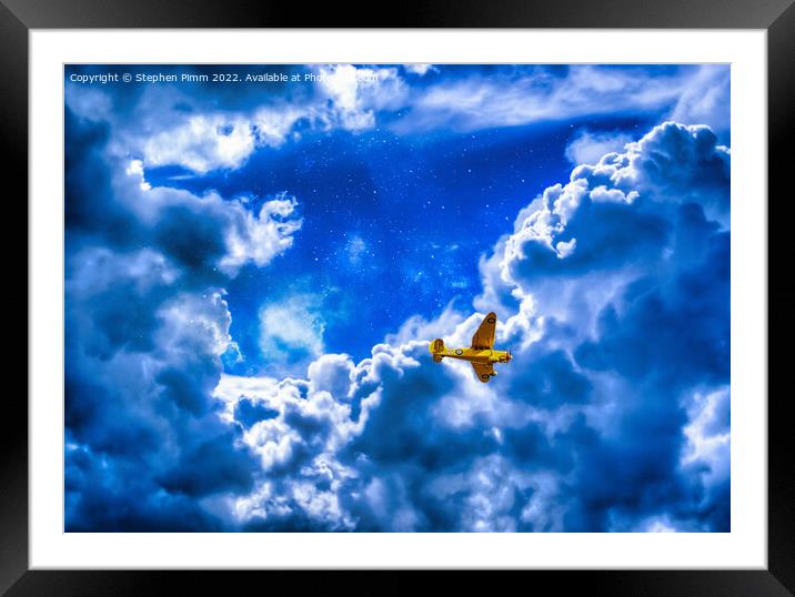 Yellow Plane Above the Clouds Framed Mounted Print by Stephen Pimm