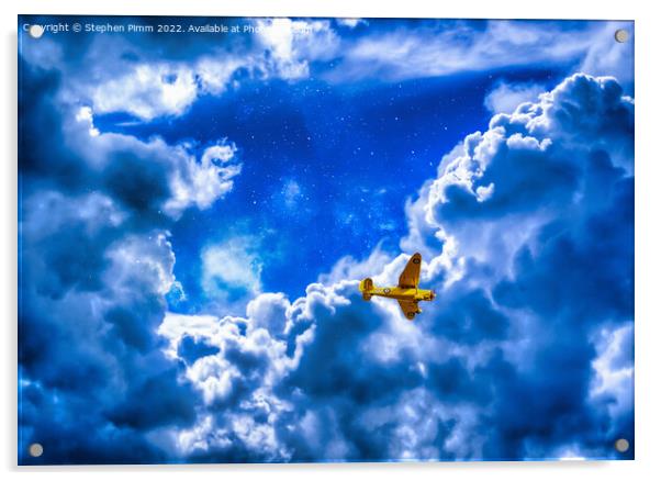 Yellow Plane Above the Clouds Acrylic by Stephen Pimm
