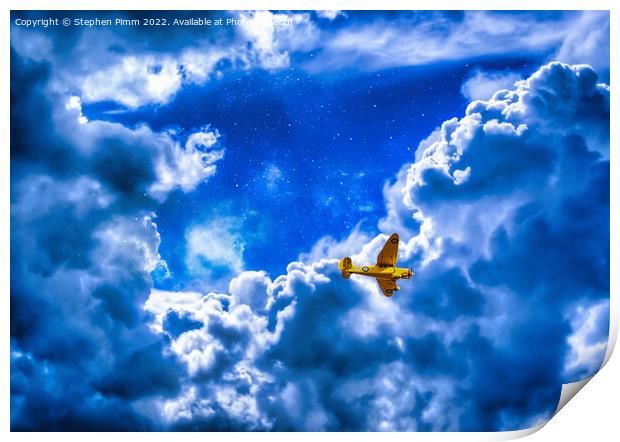 Yellow Plane Above the Clouds Print by Stephen Pimm