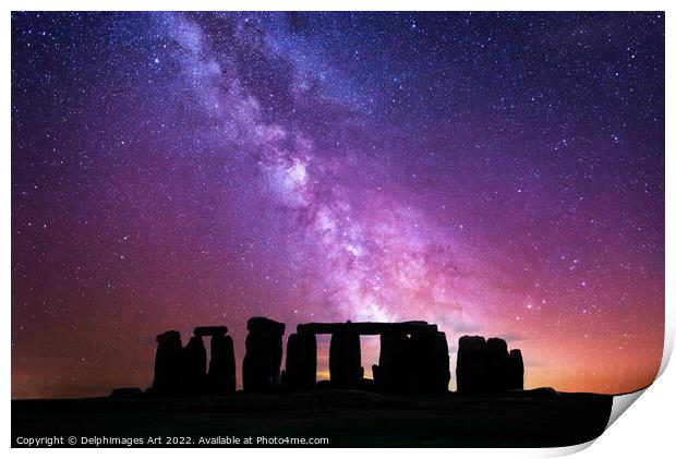 Stonehenge starry night Print by Delphimages Art