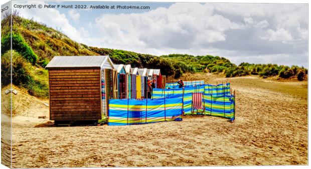 Beach Huts For Hire Saunton Sands Canvas Print by Peter F Hunt