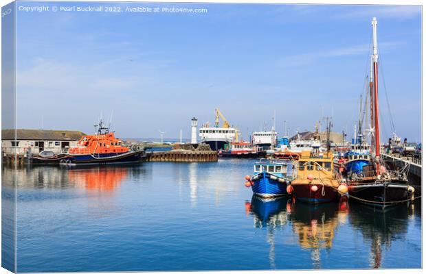 Kirkwall Harbour Reflections Orkney Isles Canvas Print by Pearl Bucknall
