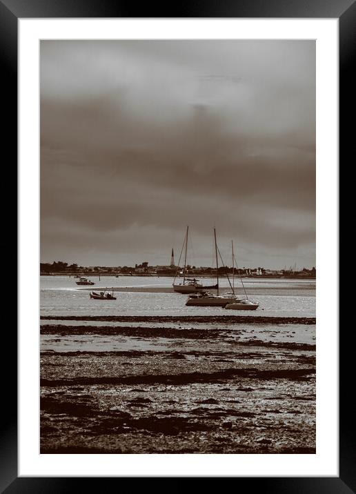 pleasure boats at lowtide in sepia Framed Mounted Print by youri Mahieu