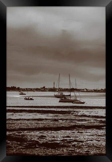 pleasure boats at lowtide in sepia Framed Print by youri Mahieu