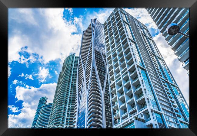 Modern Buildings High Rises  Downtown Miami Florida Framed Print by William Perry