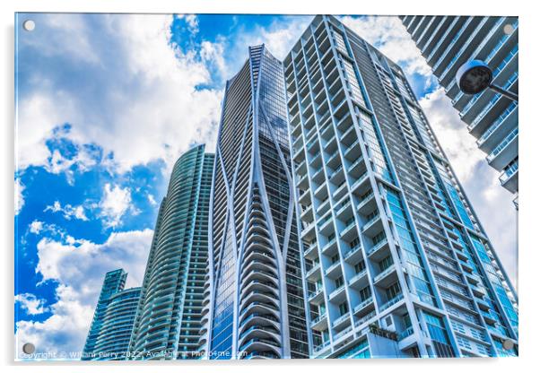 Modern Buildings High Rises  Downtown Miami Florida Acrylic by William Perry