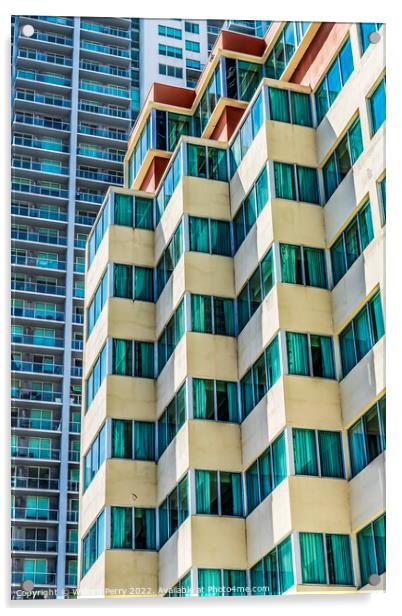 Orange Yellow Buildings High Rises  Downtown Miami Florida Acrylic by William Perry