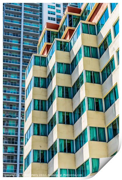 Orange Yellow Buildings High Rises  Downtown Miami Florida Print by William Perry
