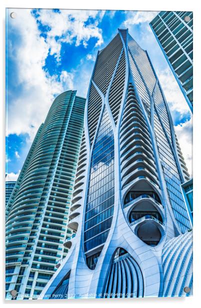 Modern Buildings High Rises Downtown Miami Florida Acrylic by William Perry