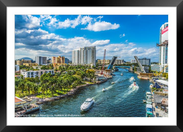 Open Brickell Avenue Bridge River Buildings Downtown Miami Flori Framed Mounted Print by William Perry