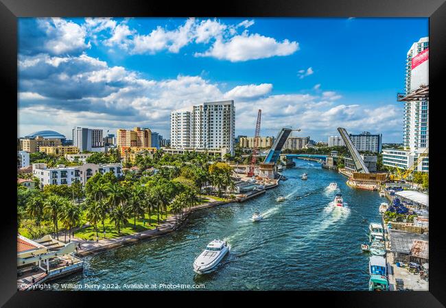Open Brickell Avenue Bridge River Buildings Downtown Miami Flori Framed Print by William Perry
