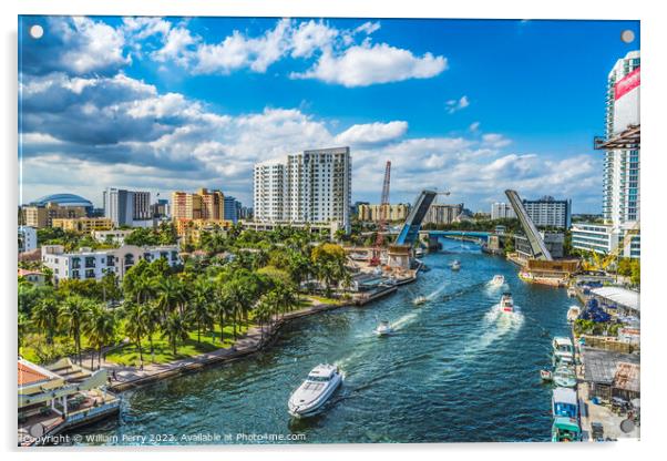 Open Brickell Avenue Bridge River Buildings Downtown Miami Flori Acrylic by William Perry