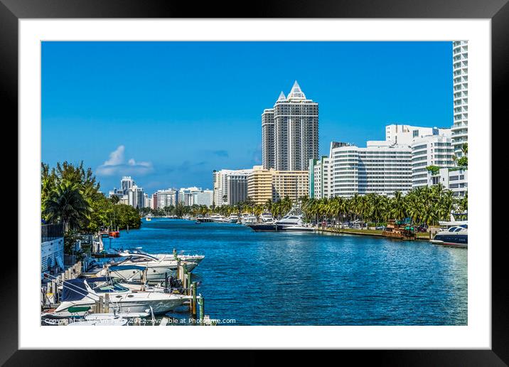 Flamingo Waterway Reflections Miami Beach Florida Framed Mounted Print by William Perry