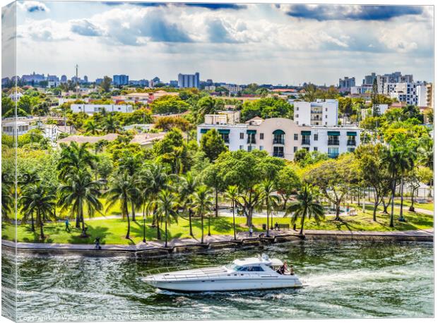 Miami River Water Yacht Downtown Miami Florida Canvas Print by William Perry