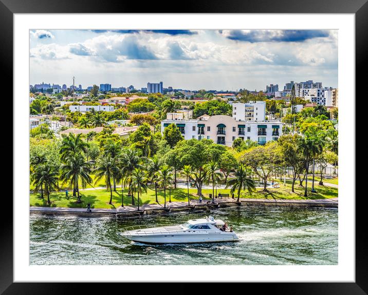 Miami River Water Yacht Downtown Miami Florida Framed Mounted Print by William Perry