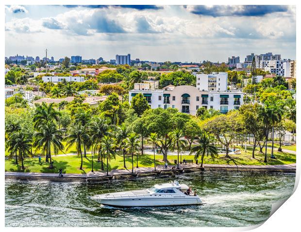 Miami River Water Yacht Downtown Miami Florida Print by William Perry