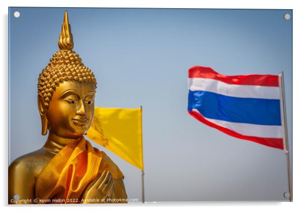 Buddha statue and Thai flag,  Acrylic by Kevin Hellon