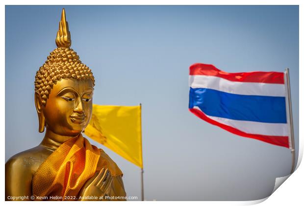 Buddha statue and Thai flag,  Print by Kevin Hellon