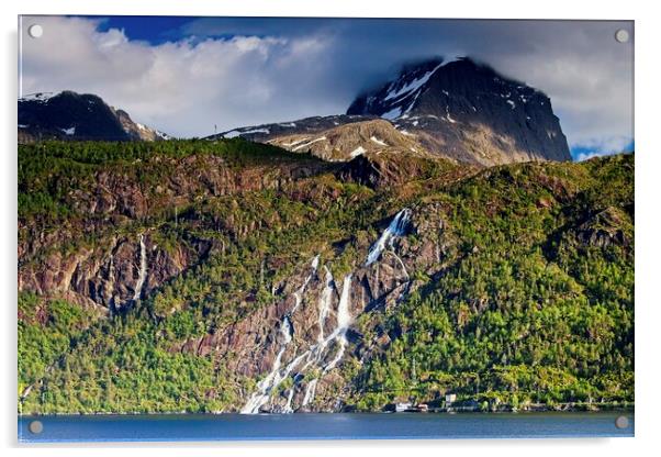 Nordfjord Waterfalls and Mountains, Norway Acrylic by Martyn Arnold