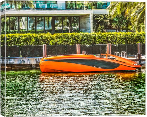 Orange Speedboat Flamingo Waterway Miami Beach Florida Canvas Print by William Perry