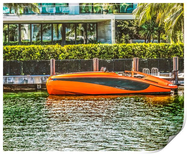 Orange Speedboat Flamingo Waterway Miami Beach Florida Print by William Perry