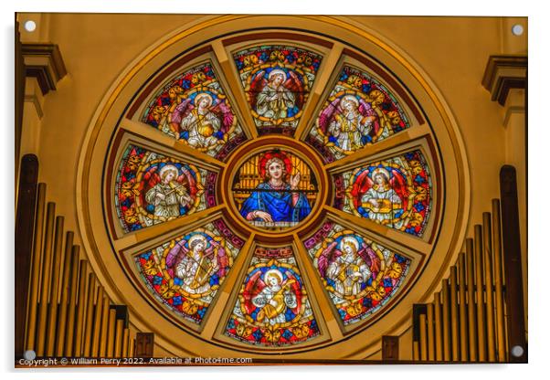 Saint Cecelia Angels Rose Window Gesu Church Miami Florida Acrylic by William Perry