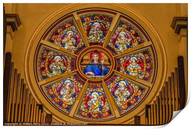 Saint Cecelia Angels Rose Window Gesu Church Miami Florida Print by William Perry