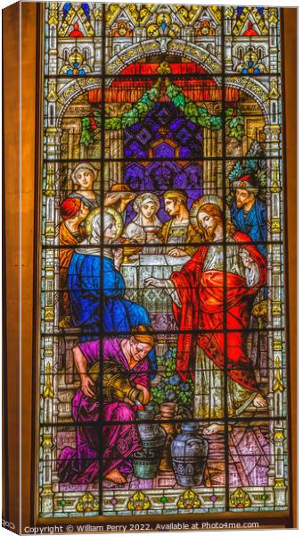 Jesus Changing Water Wine Stained Glass Gesu Church Miami Florid Canvas Print by William Perry