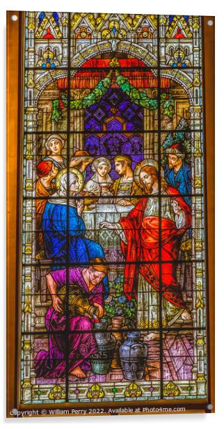 Jesus Changing Water Wine Stained Glass Gesu Church Miami Florid Acrylic by William Perry