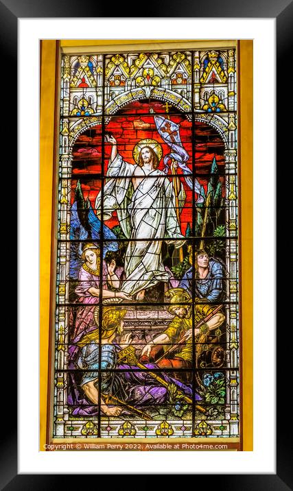 Christ Victor Resurrection Glass Gesu Church Miami Florida Framed Mounted Print by William Perry