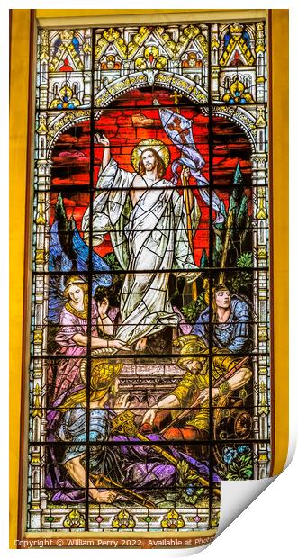 Christ Victor Resurrection Glass Gesu Church Miami Florida Print by William Perry