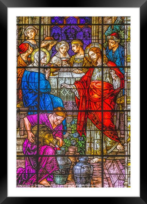 Jesus Water Wine Stained Glass Gesu Church Miami Florida Framed Mounted Print by William Perry