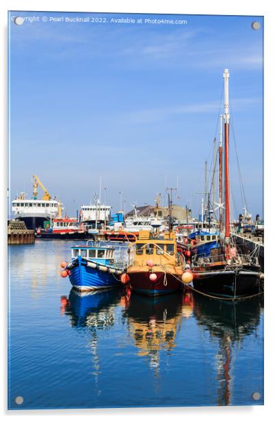 Kirkwall Harbour Reflections Orkney Isles Acrylic by Pearl Bucknall