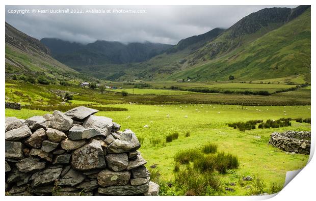 Snowdonia Countryside in Nant Ffrancon Valley Print by Pearl Bucknall