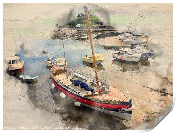 Watercolour Cemaes Harbour, Anglesey Print by Graham Lathbury