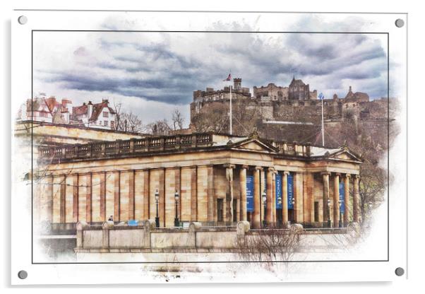 Edinburgh Castle and the National Gallery Acrylic by Robert Murray